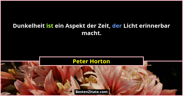 Dunkelheit ist ein Aspekt der Zeit, der Licht erinnerbar macht.... - Peter Horton