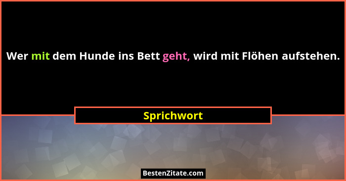 Wer mit dem Hunde ins Bett geht, wird mit Flöhen aufstehen.... - Sprichwort