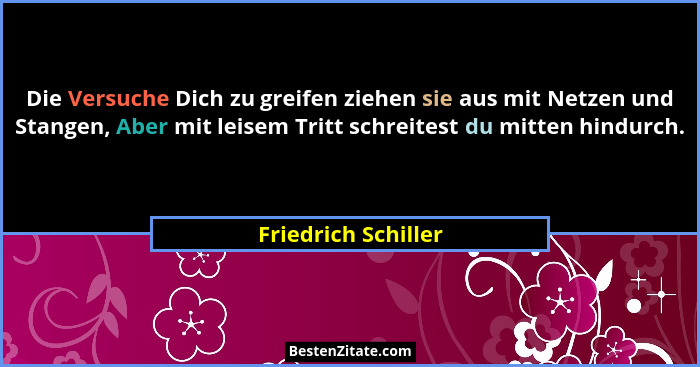 Die Versuche Dich zu greifen ziehen sie aus mit Netzen und Stangen, Aber mit leisem Tritt schreitest du mitten hindurch.... - Friedrich Schiller
