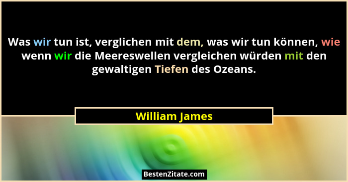 Was wir tun ist, verglichen mit dem, was wir tun können, wie wenn wir die Meereswellen vergleichen würden mit den gewaltigen Tiefen de... - William James