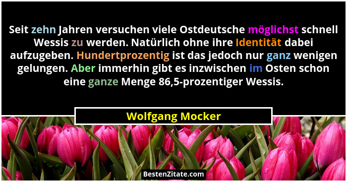Seit zehn Jahren versuchen viele Ostdeutsche möglichst schnell Wessis zu werden. Natürlich ohne ihre Identität dabei aufzugeben. Hun... - Wolfgang Mocker