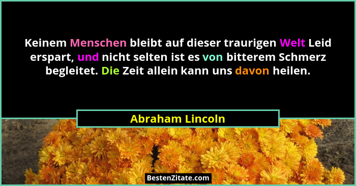Keinem Menschen bleibt auf dieser traurigen Welt Leid erspart, und nicht selten ist es von bitterem Schmerz begleitet. Die Zeit alle... - Abraham Lincoln