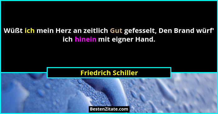 Wüßt ich mein Herz an zeitlich Gut gefesselt, Den Brand würf' ich hinein mit eigner Hand.... - Friedrich Schiller
