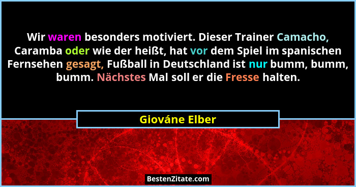 Wir waren besonders motiviert. Dieser Trainer Camacho, Caramba oder wie der heißt, hat vor dem Spiel im spanischen Fernsehen gesagt, F... - Giováne Elber