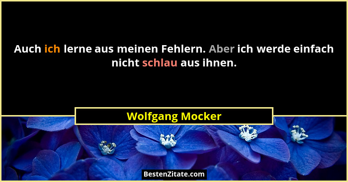 Auch ich lerne aus meinen Fehlern. Aber ich werde einfach nicht schlau aus ihnen.... - Wolfgang Mocker