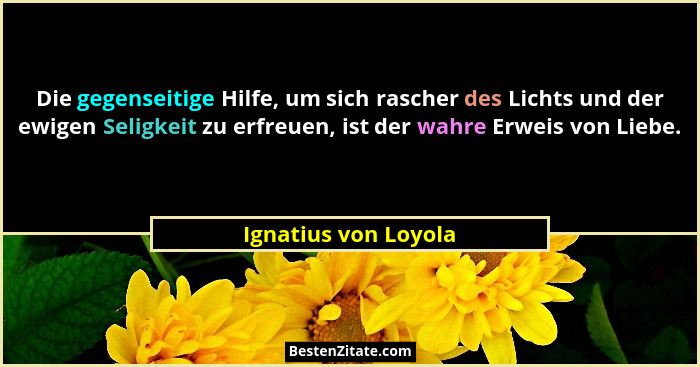 Die gegenseitige Hilfe, um sich rascher des Lichts und der ewigen Seligkeit zu erfreuen, ist der wahre Erweis von Liebe.... - Ignatius von Loyola