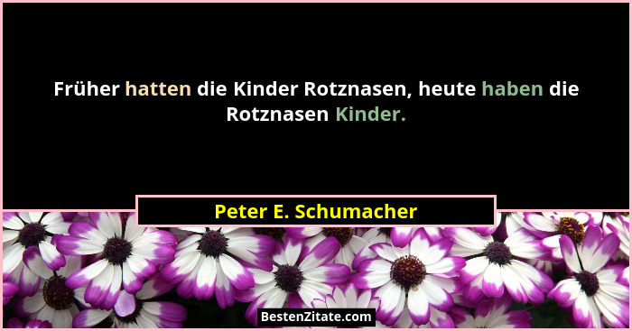 Früher hatten die Kinder Rotznasen, heute haben die Rotznasen Kinder.... - Peter E. Schumacher