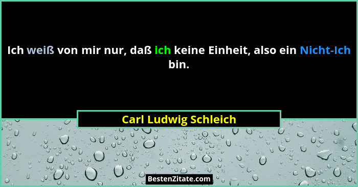 Ich weiß von mir nur, daß ich keine Einheit, also ein Nicht-Ich bin.... - Carl Ludwig Schleich