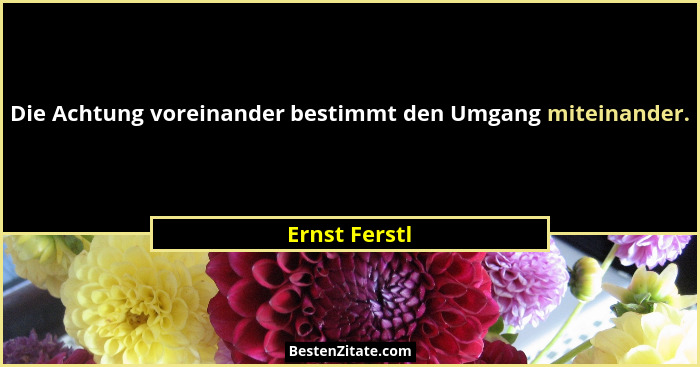 Die Achtung voreinander bestimmt den Umgang miteinander.... - Ernst Ferstl
