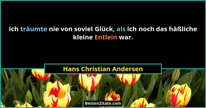 Ich träumte nie von soviel Glück, als ich noch das häßliche kleine Entlein war.... - Hans Christian Andersen