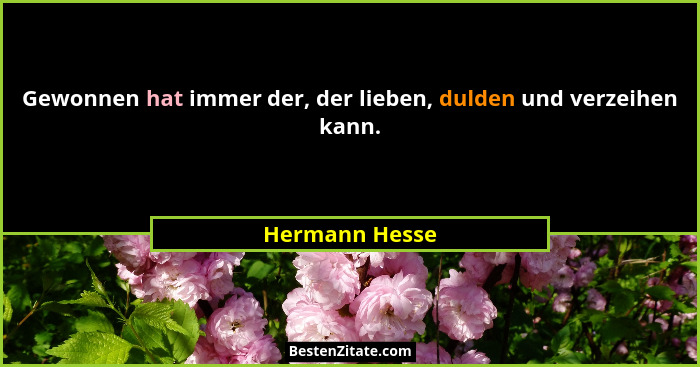 Gewonnen hat immer der, der lieben, dulden und verzeihen kann.... - Hermann Hesse