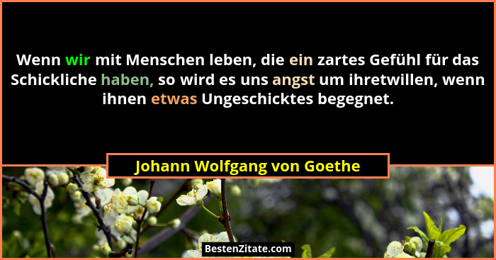 Wenn wir mit Menschen leben, die ein zartes Gefühl für das Schickliche haben, so wird es uns angst um ihretwillen, wenn i... - Johann Wolfgang von Goethe