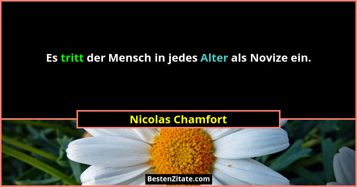 Es tritt der Mensch in jedes Alter als Novize ein.... - Nicolas Chamfort