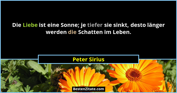 Die Liebe ist eine Sonne; je tiefer sie sinkt, desto länger werden die Schatten im Leben.... - Peter Sirius