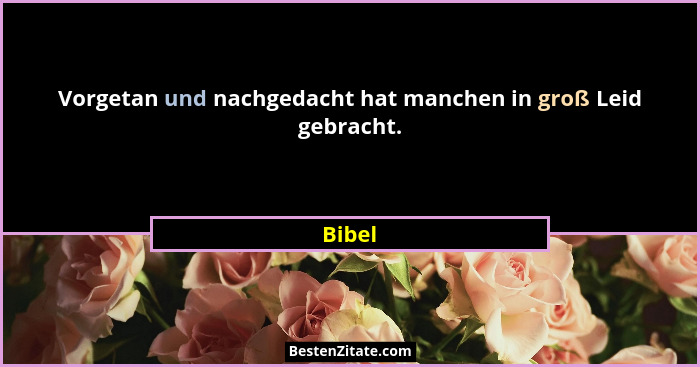 Vorgetan und nachgedacht hat manchen in groß Leid gebracht.... - Bibel