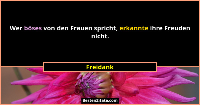 Wer böses von den Frauen spricht, erkannte ihre Freuden nicht.... - Freidank