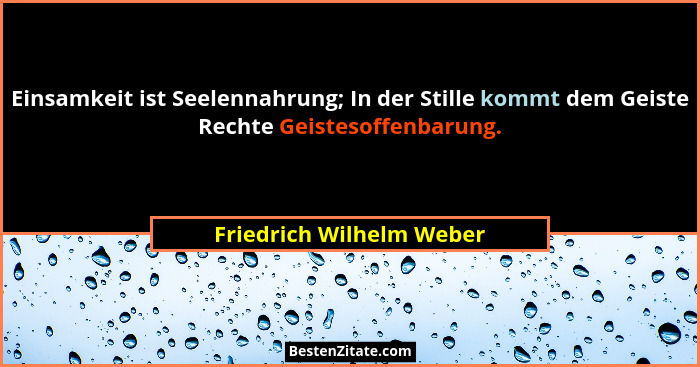 Einsamkeit ist Seelennahrung; In der Stille kommt dem Geiste Rechte Geistesoffenbarung.... - Friedrich Wilhelm Weber