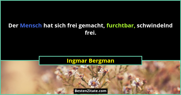 Der Mensch hat sich frei gemacht, furchtbar, schwindelnd frei.... - Ingmar Bergman