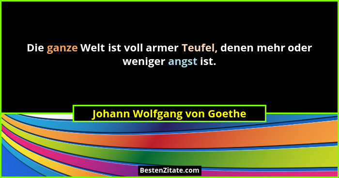 Die ganze Welt ist voll armer Teufel, denen mehr oder weniger angst ist.... - Johann Wolfgang von Goethe