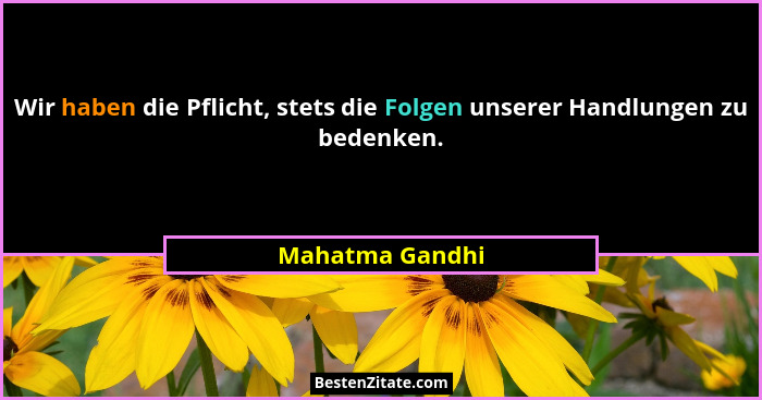 Wir haben die Pflicht, stets die Folgen unserer Handlungen zu bedenken.... - Mahatma Gandhi