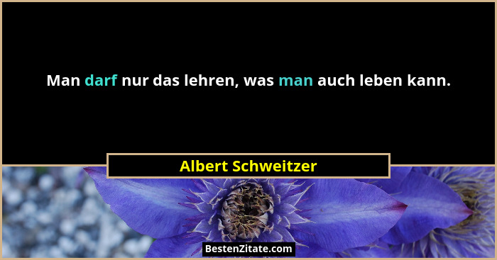 Man darf nur das lehren, was man auch leben kann.... - Albert Schweitzer