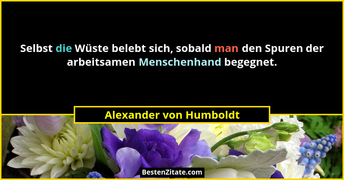Selbst die Wüste belebt sich, sobald man den Spuren der arbeitsamen Menschenhand begegnet.... - Alexander von Humboldt