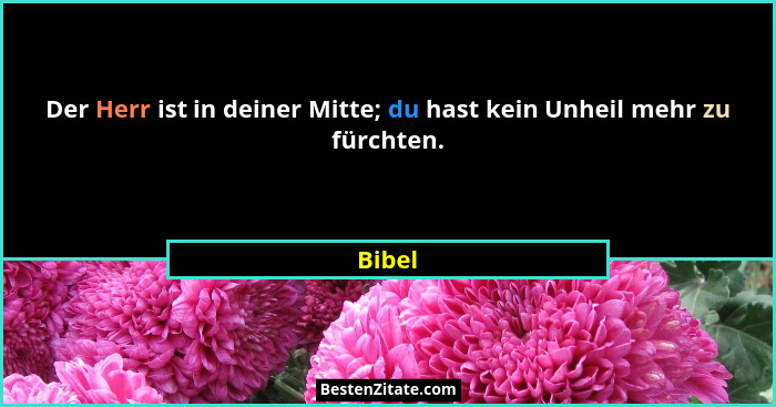 Der Herr ist in deiner Mitte; du hast kein Unheil mehr zu fürchten.... - Bibel