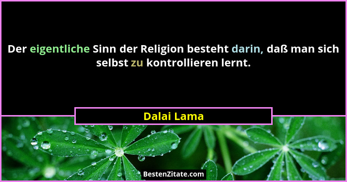 Der eigentliche Sinn der Religion besteht darin, daß man sich selbst zu kontrollieren lernt.... - Dalai Lama