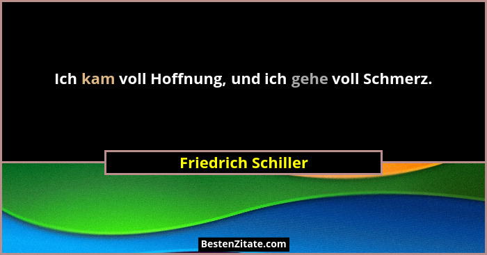 Ich kam voll Hoffnung, und ich gehe voll Schmerz.... - Friedrich Schiller