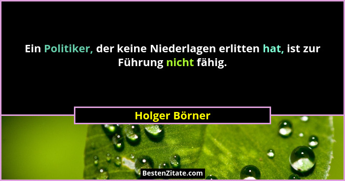 Ein Politiker, der keine Niederlagen erlitten hat, ist zur Führung nicht fähig.... - Holger Börner