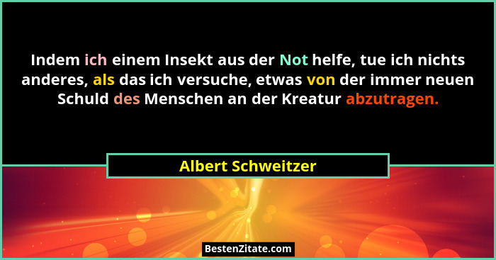 Indem ich einem Insekt aus der Not helfe, tue ich nichts anderes, als das ich versuche, etwas von der immer neuen Schuld des Mensc... - Albert Schweitzer