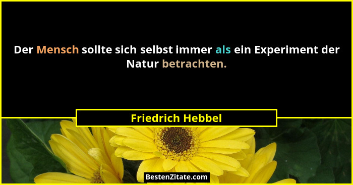 Der Mensch sollte sich selbst immer als ein Experiment der Natur betrachten.... - Friedrich Hebbel