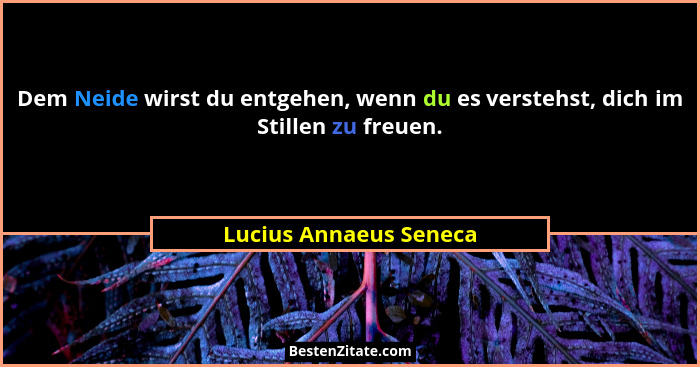 Dem Neide wirst du entgehen, wenn du es verstehst, dich im Stillen zu freuen.... - Lucius Annaeus Seneca
