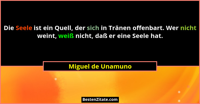 Die Seele ist ein Quell, der sich in Tränen offenbart. Wer nicht weint, weiß nicht, daß er eine Seele hat.... - Miguel de Unamuno