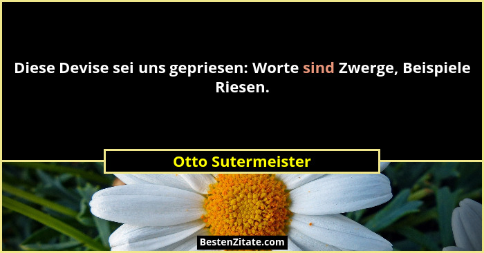Diese Devise sei uns gepriesen: Worte sind Zwerge, Beispiele Riesen.... - Otto Sutermeister