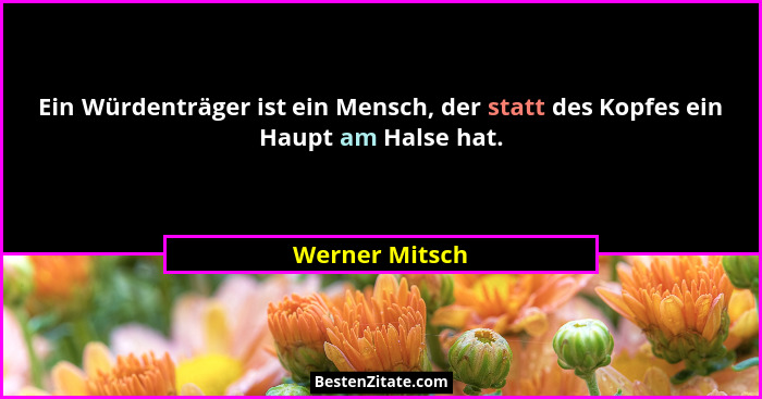 Ein Würdenträger ist ein Mensch, der statt des Kopfes ein Haupt am Halse hat.... - Werner Mitsch