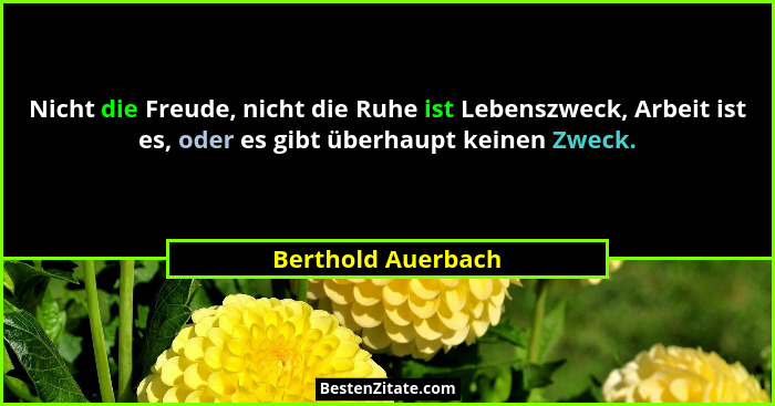 Nicht die Freude, nicht die Ruhe ist Lebenszweck, Arbeit ist es, oder es gibt überhaupt keinen Zweck.... - Berthold Auerbach