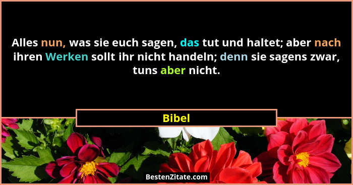 Alles nun, was sie euch sagen, das tut und haltet; aber nach ihren Werken sollt ihr nicht handeln; denn sie sagens zwar, tuns aber nicht.... - Bibel