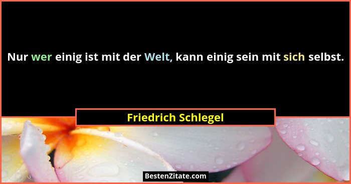 Nur wer einig ist mit der Welt, kann einig sein mit sich selbst.... - Friedrich Schlegel