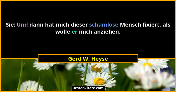 Sie: Und dann hat mich dieser schamlose Mensch fixiert, als wolle er mich anziehen.... - Gerd W. Heyse