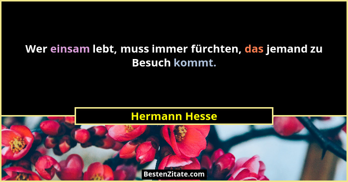 Wer einsam lebt, muss immer fürchten, das jemand zu Besuch kommt.... - Hermann Hesse