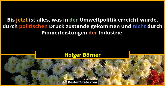 Bis jetzt ist alles, was in der Umweltpolitik erreicht wurde, durch politischen Druck zustande gekommen und nicht durch Pionierleistun... - Holger Börner