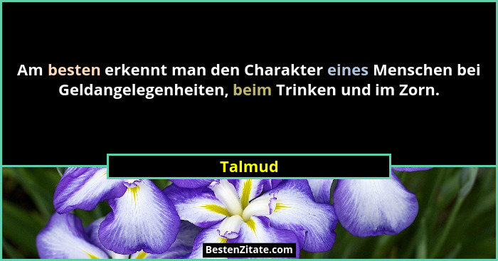 Am besten erkennt man den Charakter eines Menschen bei Geldangelegenheiten, beim Trinken und im Zorn.... - Talmud