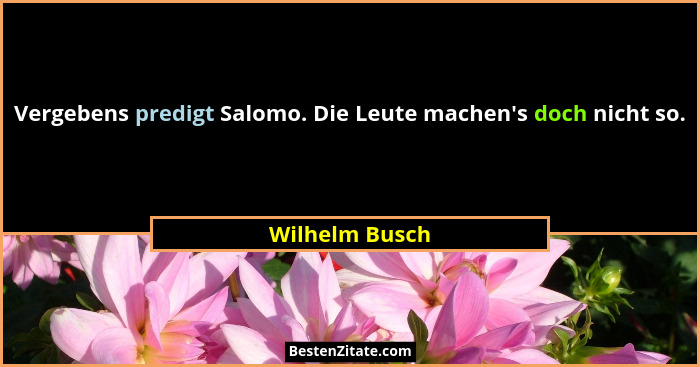 Vergebens predigt Salomo. Die Leute machen's doch nicht so.... - Wilhelm Busch