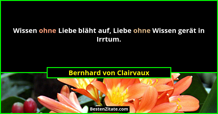 Wissen ohne Liebe bläht auf, Liebe ohne Wissen gerät in Irrtum.... - Bernhard von Clairvaux