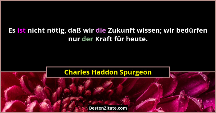 Es ist nicht nötig, daß wir die Zukunft wissen; wir bedürfen nur der Kraft für heute.... - Charles Haddon Spurgeon