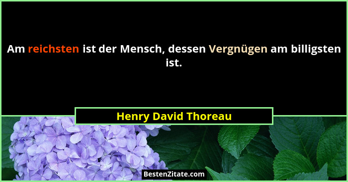 Am reichsten ist der Mensch, dessen Vergnügen am billigsten ist.... - Henry David Thoreau