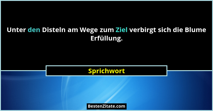 Unter den Disteln am Wege zum Ziel verbirgt sich die Blume Erfüllung.... - Sprichwort