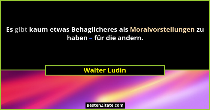 Es gibt kaum etwas Behaglicheres als Moralvorstellungen zu haben – für die andern.... - Walter Ludin
