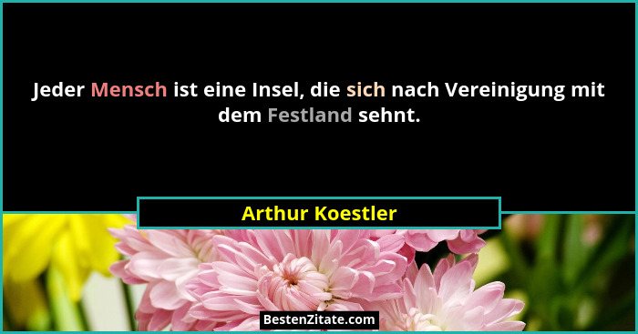 Jeder Mensch ist eine Insel, die sich nach Vereinigung mit dem Festland sehnt.... - Arthur Koestler